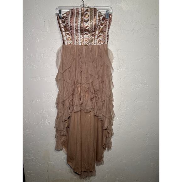 Deb sequin high low ruffle strapless dress juniors 7 y2k fairy prom homecoming - Picture 1 of 10